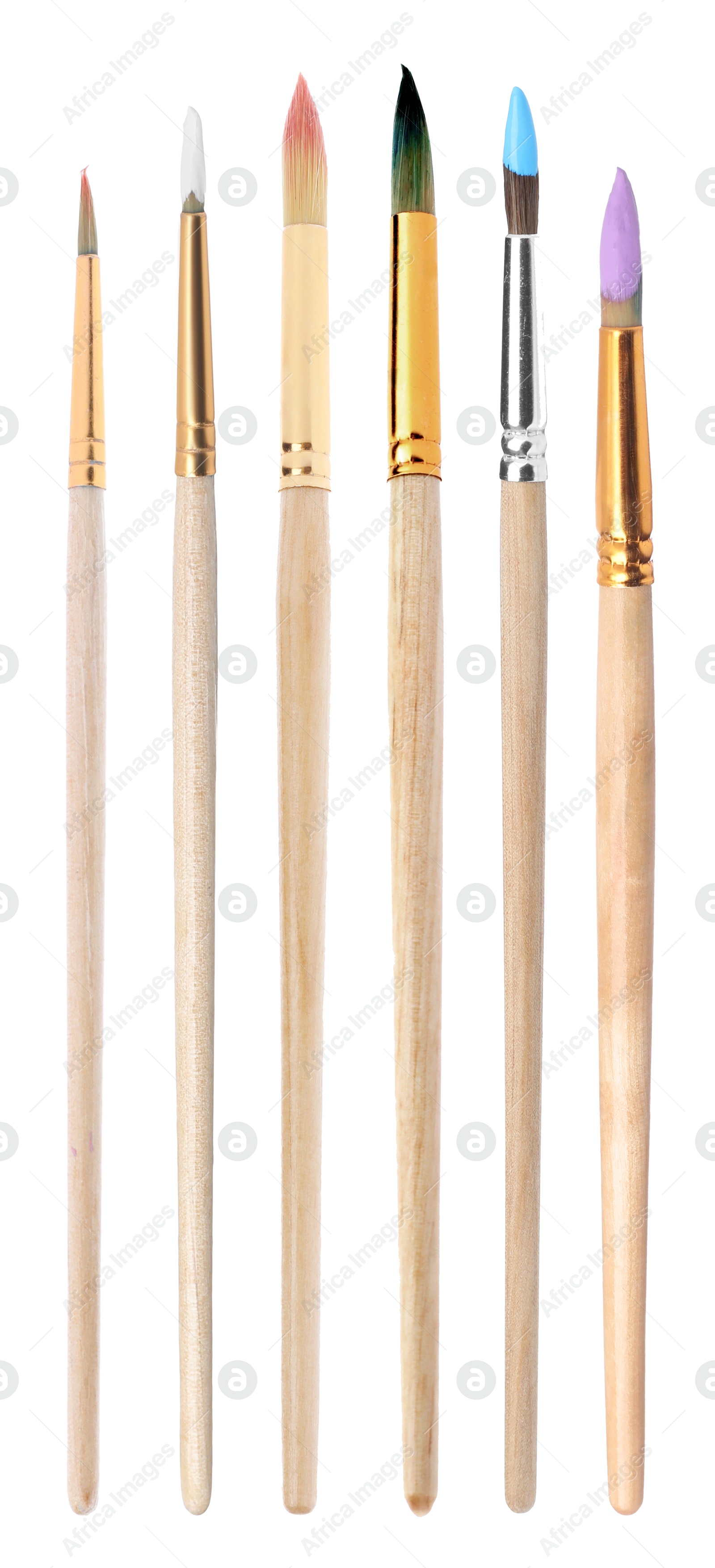 Image of Six different paint brushes isolated on white