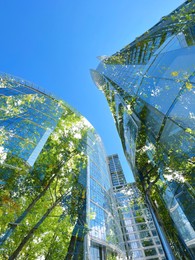 Image of Environment. Modern buildings and trees, double exposure