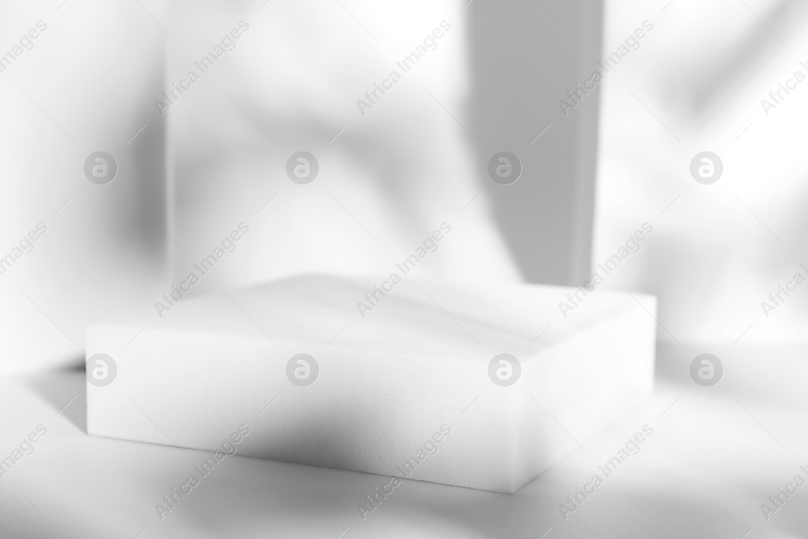 Photo of Presentation of product. Podium on white background, space for text