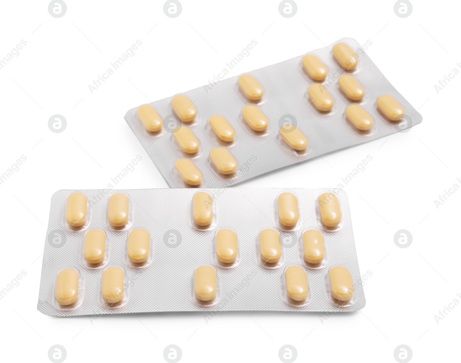 Photo of Antibiotic pills in blisters isolated on white