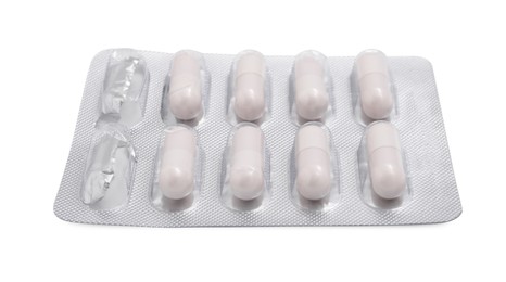 Antibiotic pills in blister isolated on white