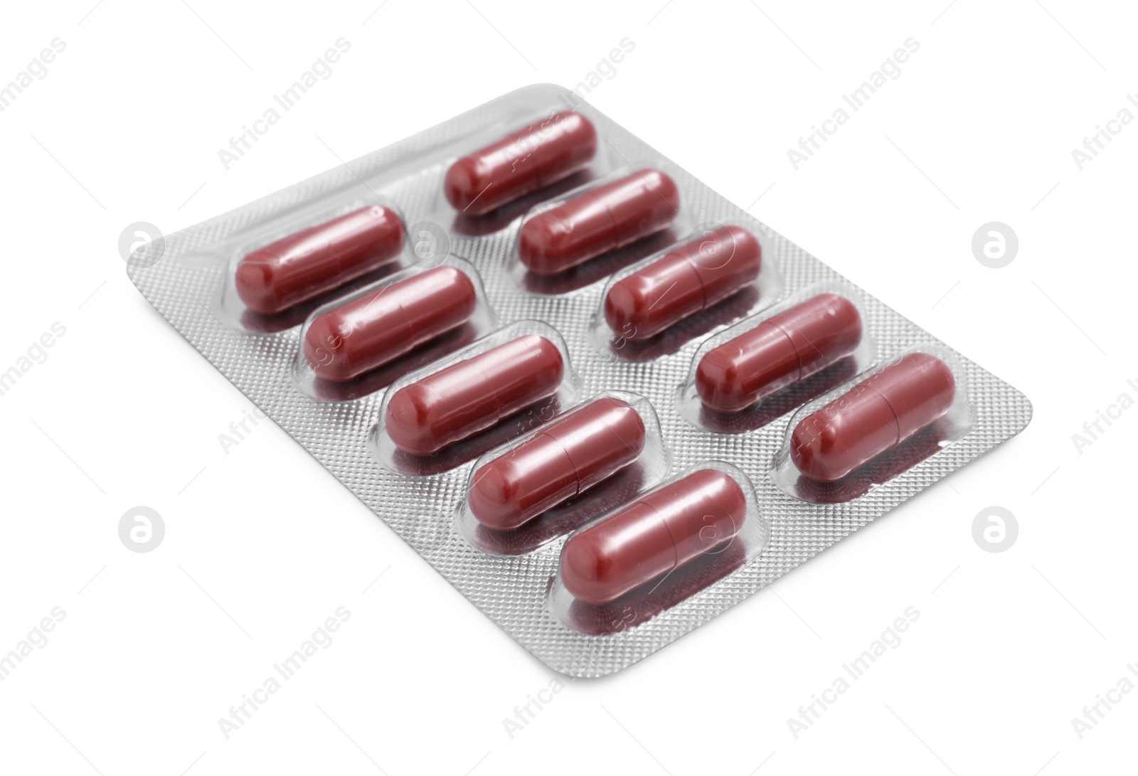 Photo of Antibiotic pills in blister isolated on white