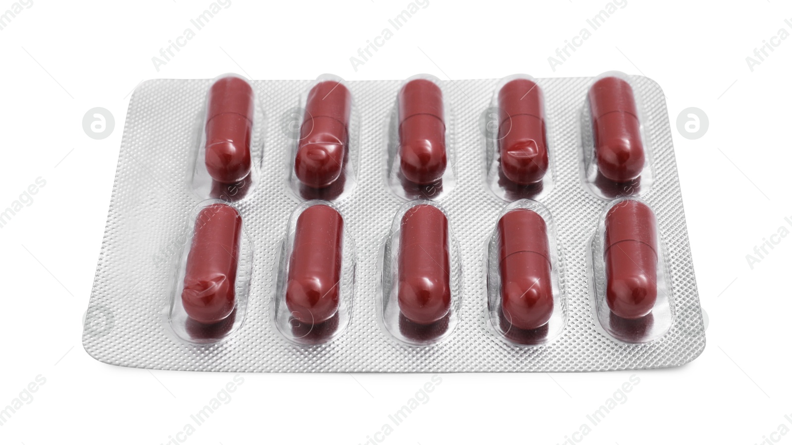 Photo of Antibiotic pills in blister isolated on white