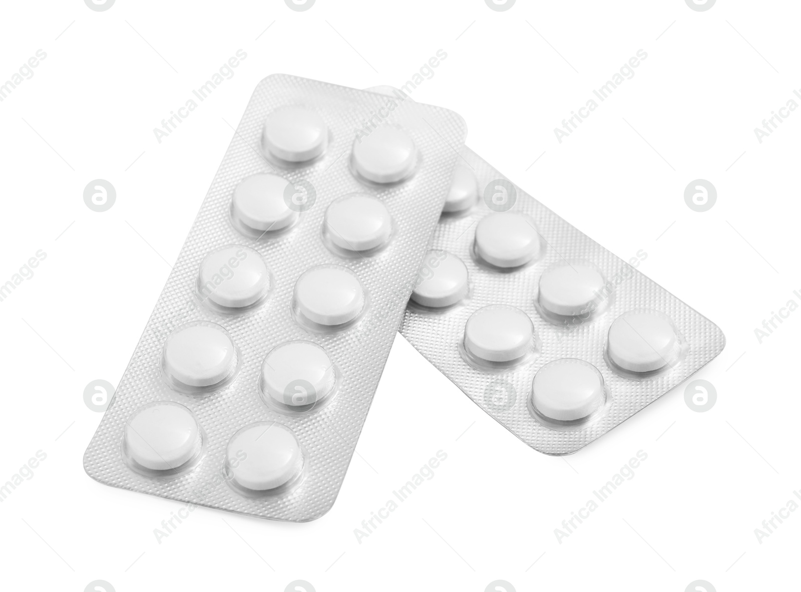 Photo of Antibiotic pills in blisters isolated on white