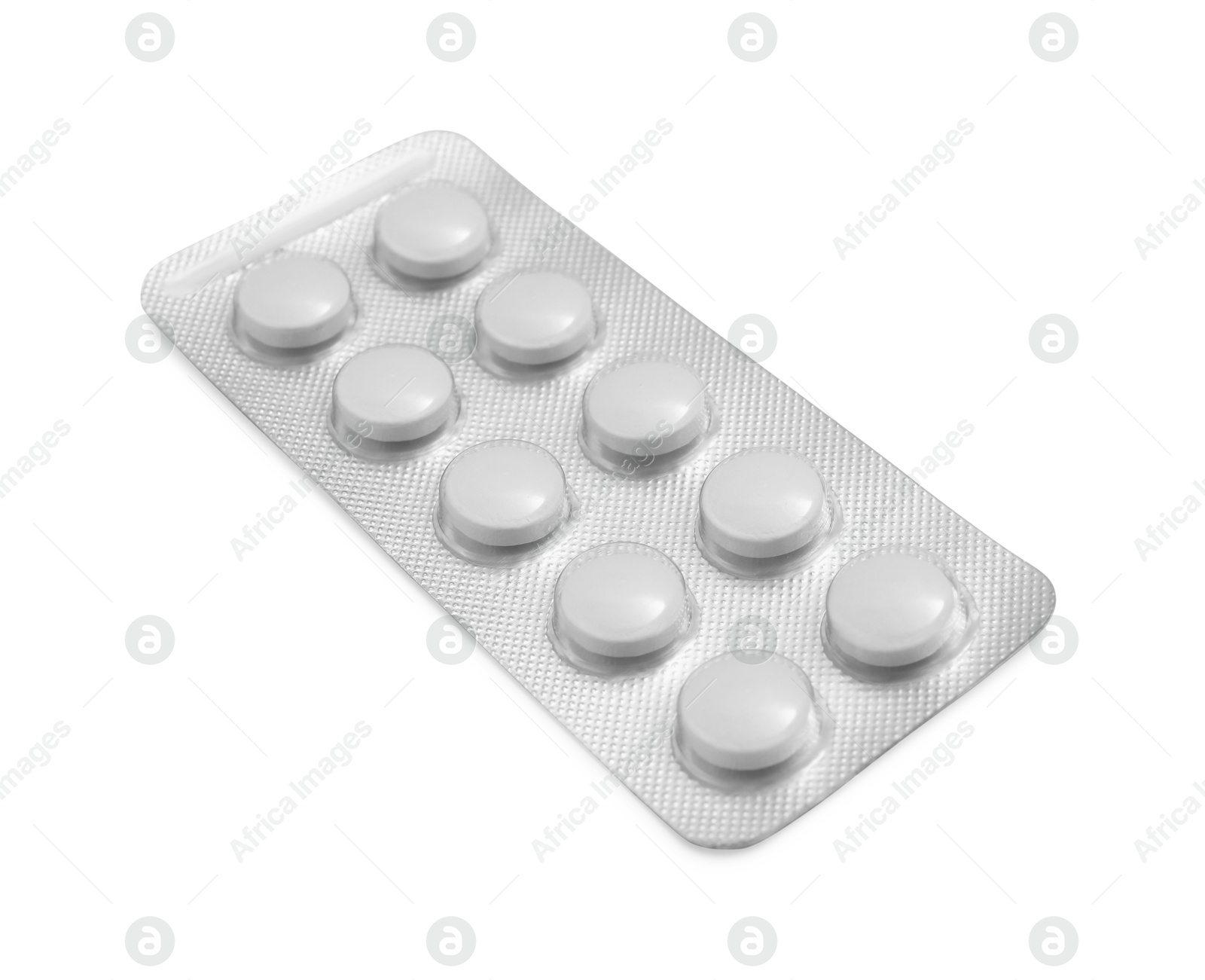 Photo of Antibiotic pills in blister isolated on white