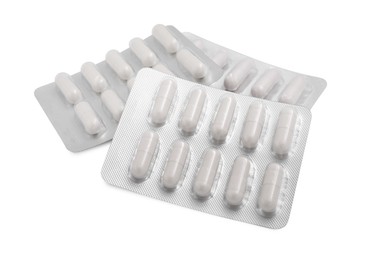 Antibiotic pills in blisters isolated on white