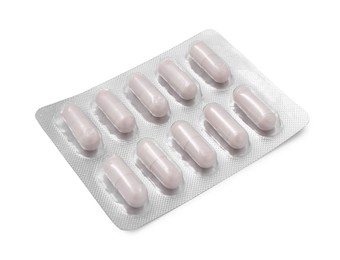 Photo of Antibiotic pills in blister isolated on white