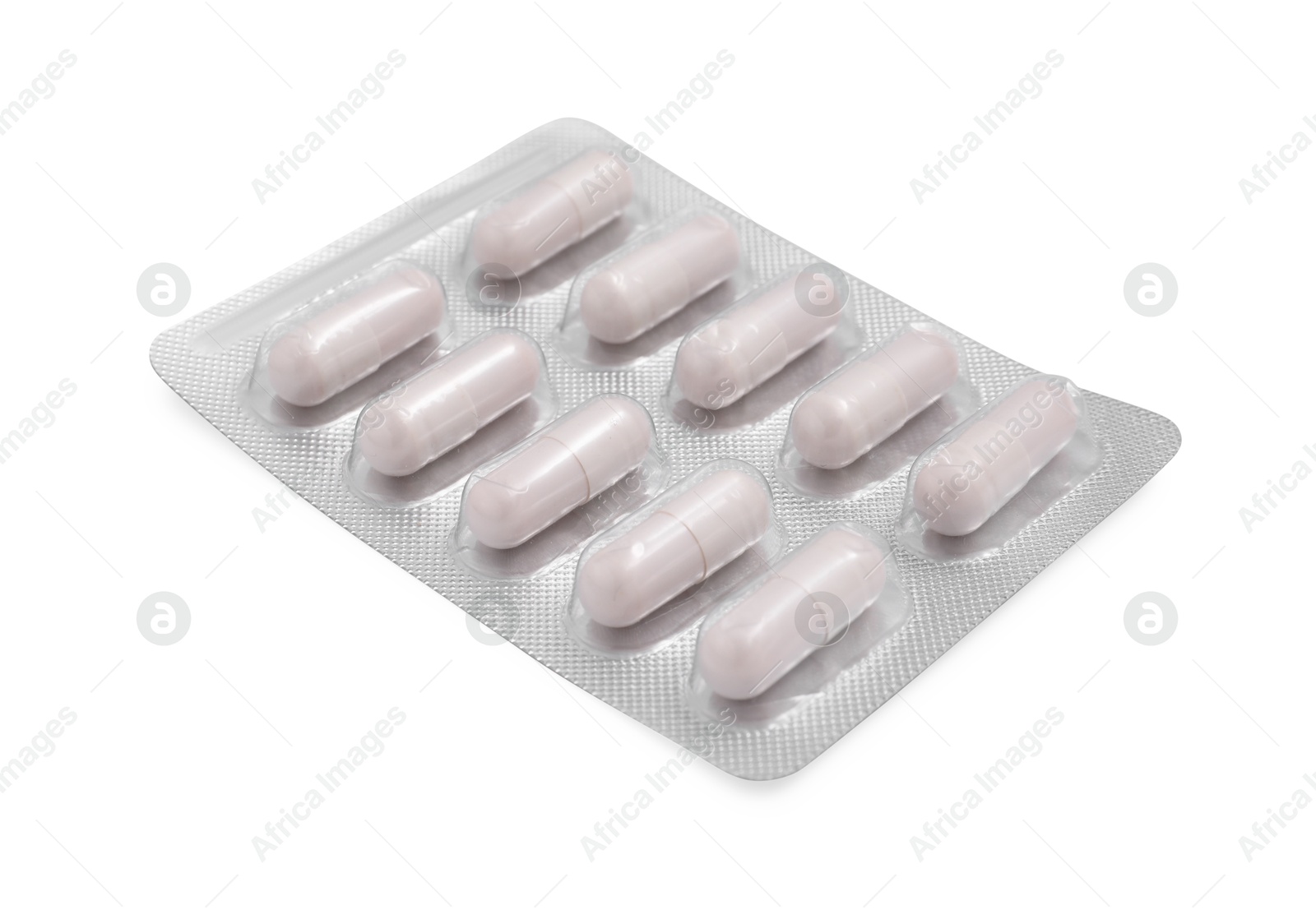 Photo of Antibiotic pills in blister isolated on white