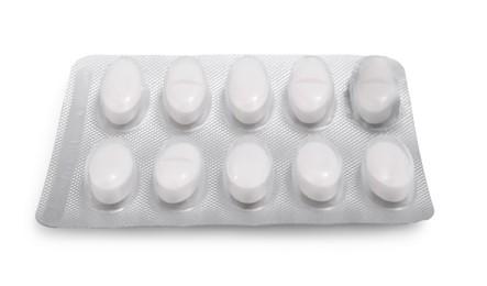 Photo of Antibiotic pills in blister isolated on white