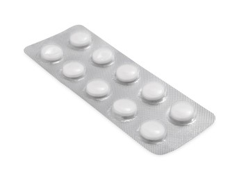 Antibiotic pills in blister isolated on white