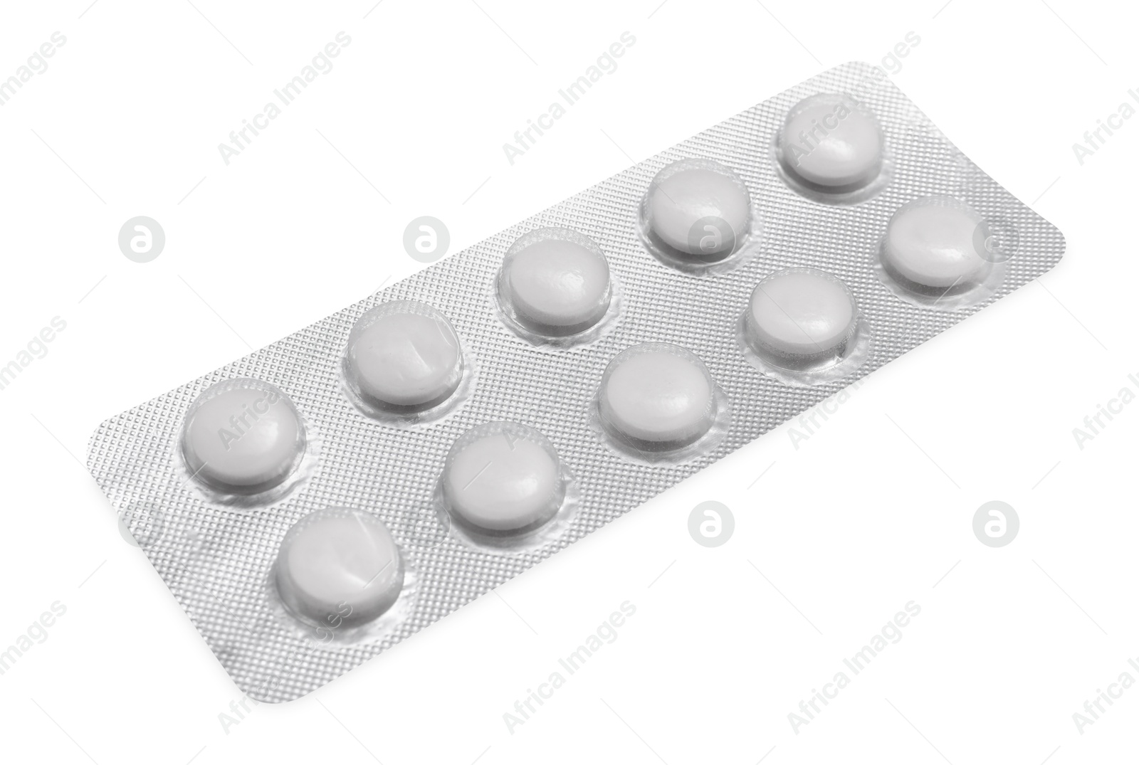 Photo of Antibiotic pills in blister isolated on white