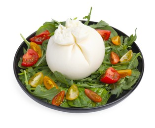 Photo of Fresh delicious burrata salad isolated on white