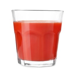 Tasty tomato juice in glass isolated on white