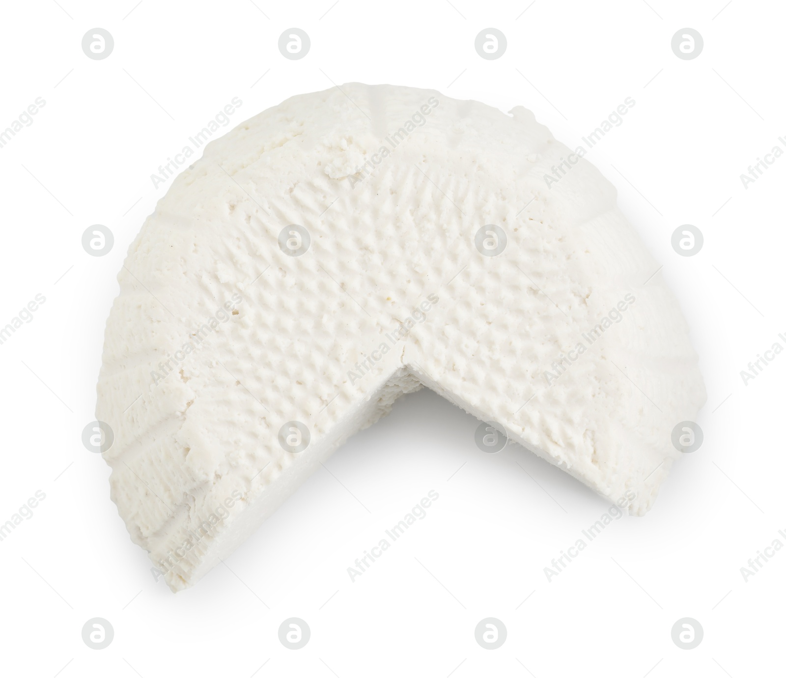 Photo of Tasty ricotta (cream cheese) isolated on white, top view