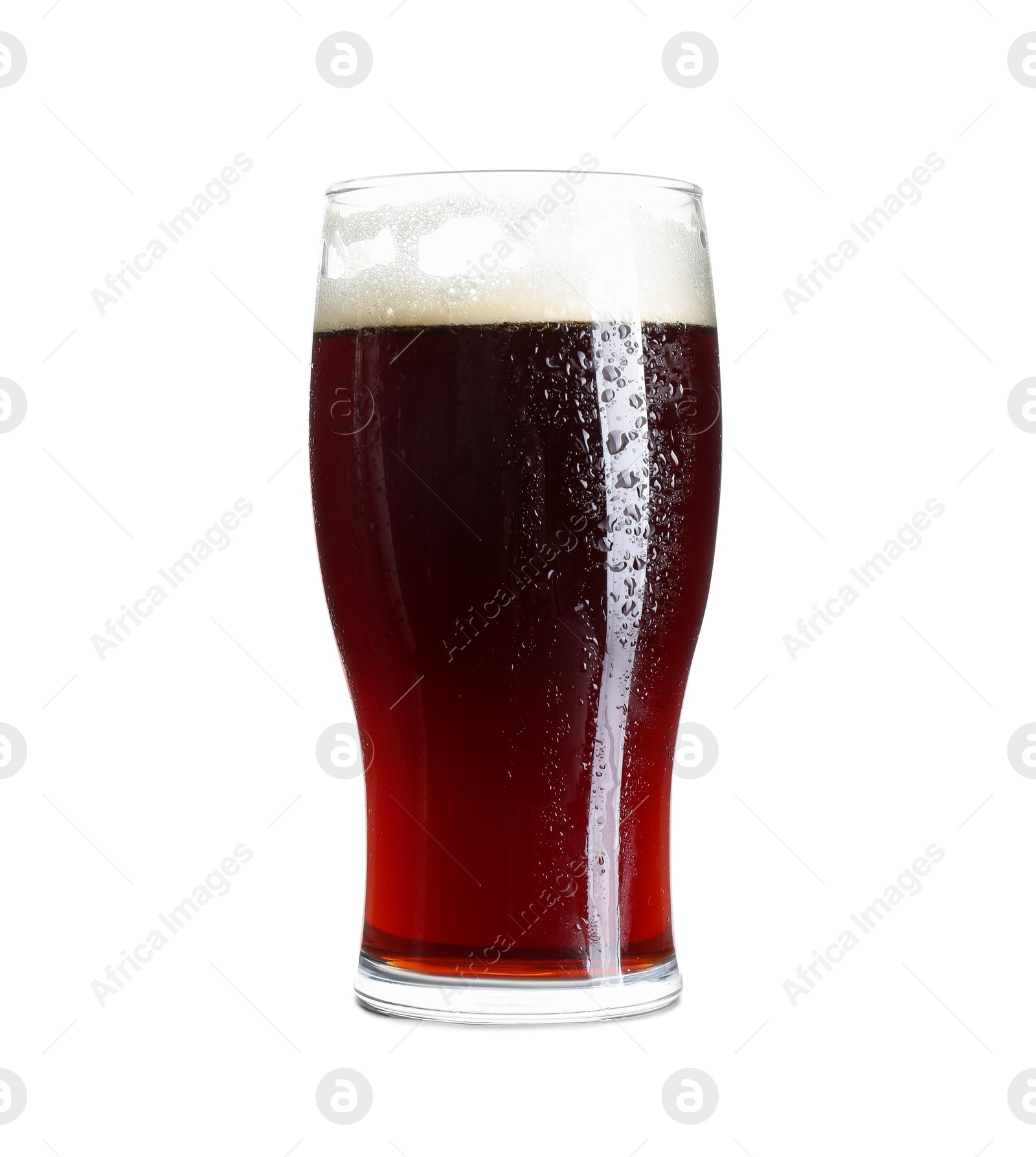 Photo of Glass of dark beer isolated on white