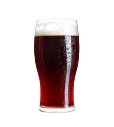 Photo of Glass of dark beer isolated on white