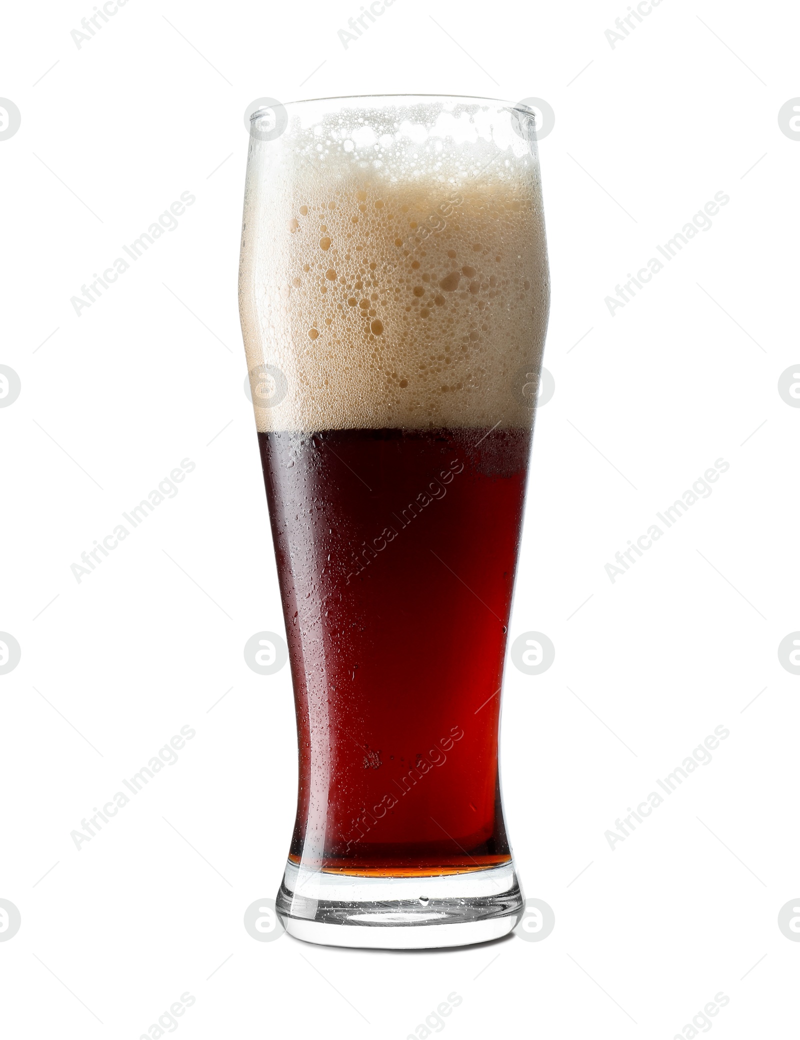 Photo of Glass of dark beer isolated on white