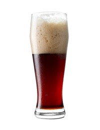 Photo of Glass of dark beer isolated on white