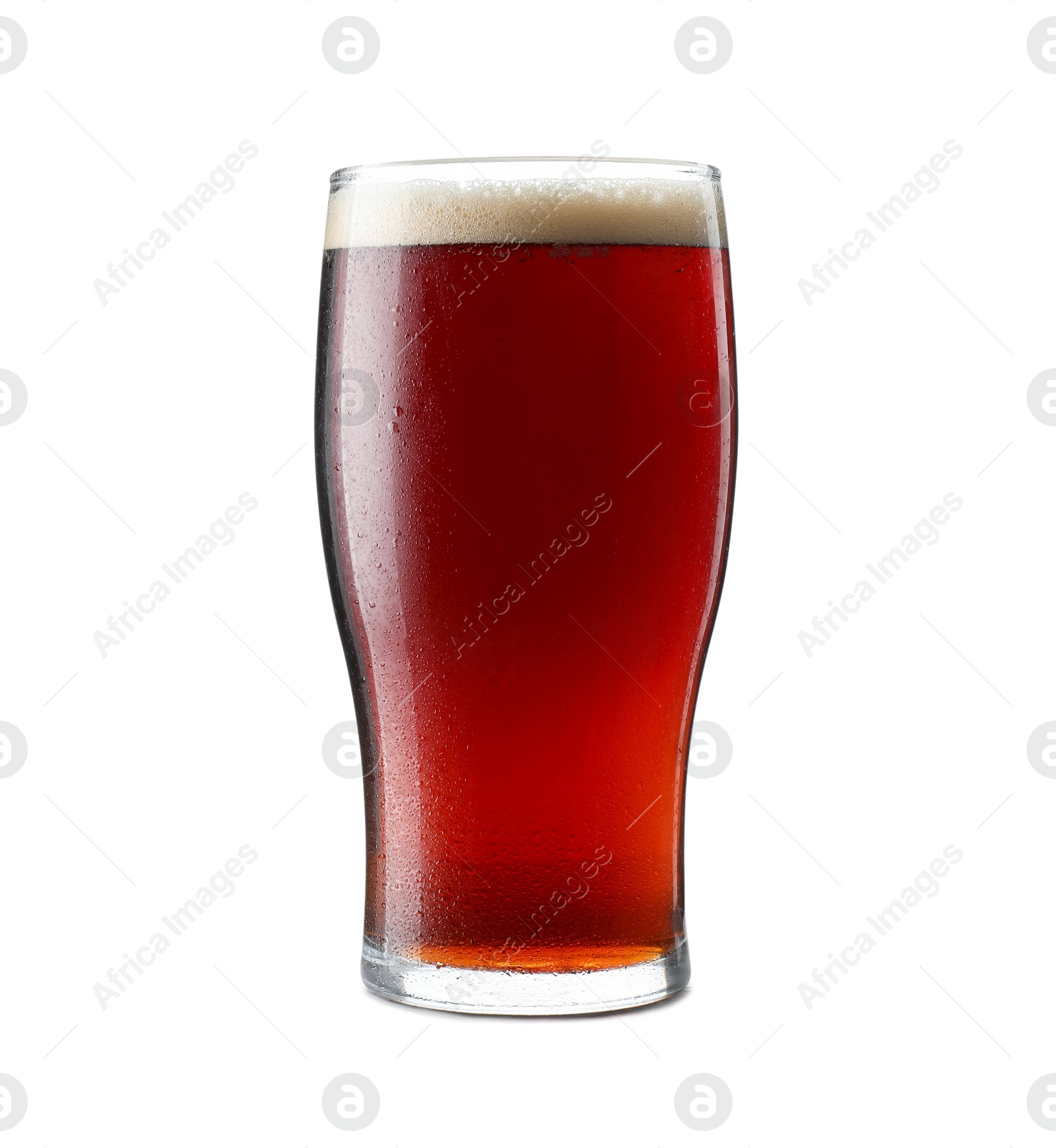 Photo of Glass of dark beer isolated on white