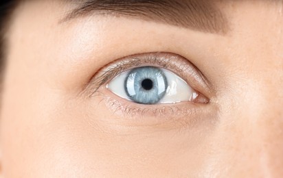 Woman with beautiful blue eyes, macro photo