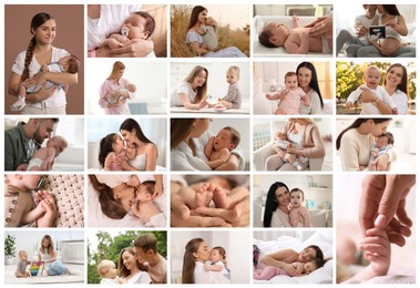 Image of Happy families. Mothers, fathers with babies and pregnant woman, photo collage