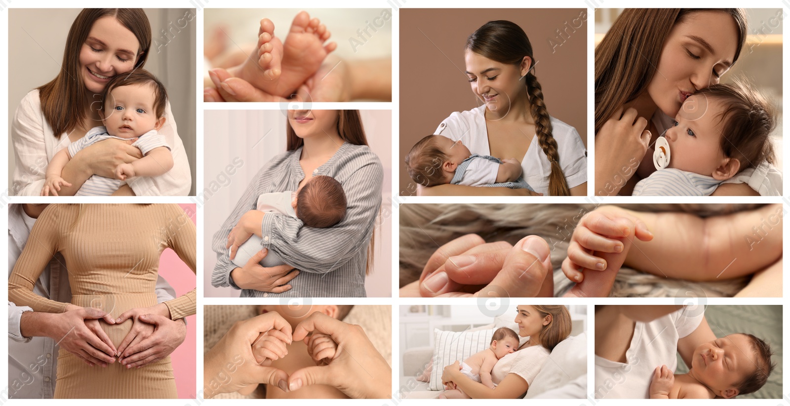 Image of Happy families. Mothers with babies and pregnant woman, photo collage