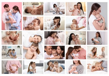 Image of Happy families. Mothers with babies and pregnant woman, photo collage