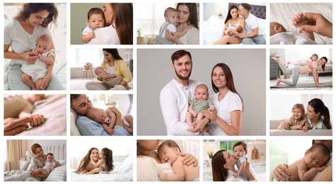 Image of Happy families with babies, photo collage. Banner design