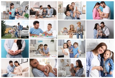 Image of Happy families. Mothers, fathers with babies and pregnant woman, photo collage