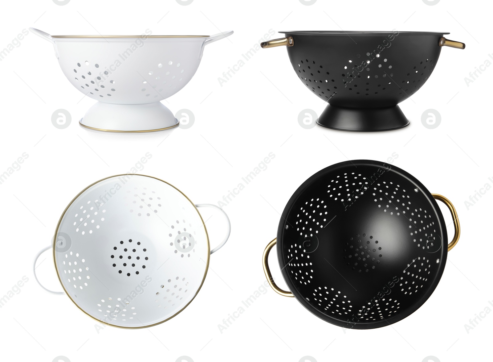 Image of Colanders isolated on white, top and side views