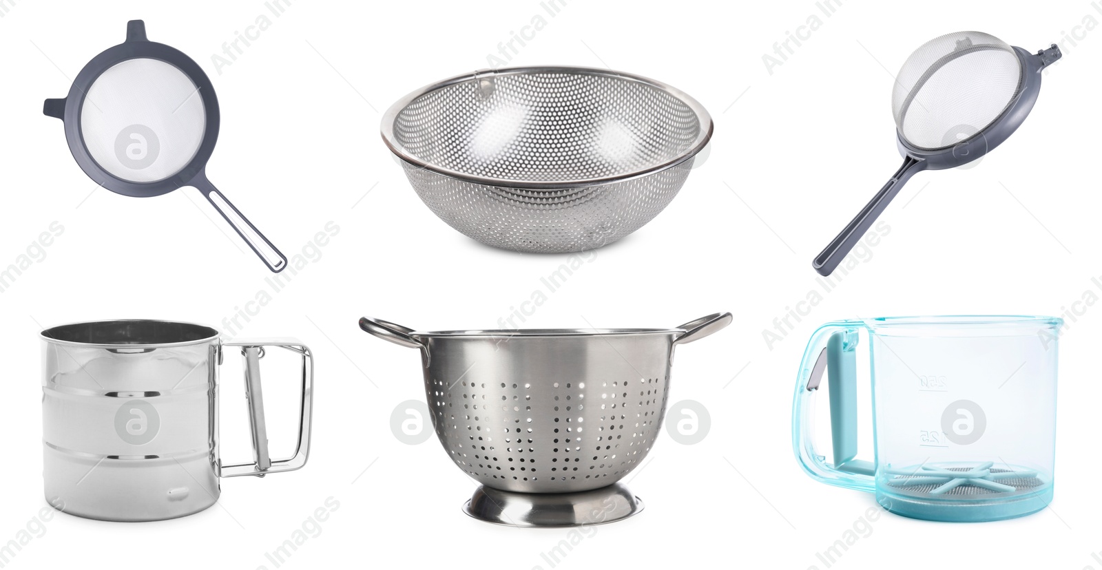 Image of Sieves, colanders and sifters isolated on white, set