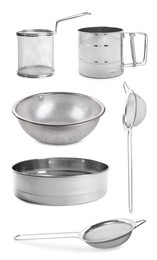 Image of Sieves, colander, sifter and strainer isolated on white, set