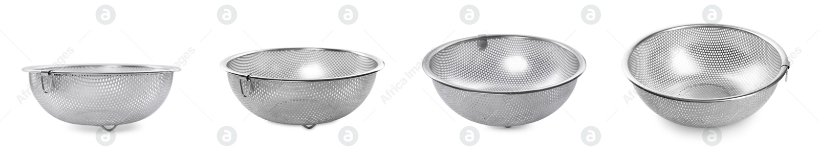 Image of Set of different colanders isolated on white