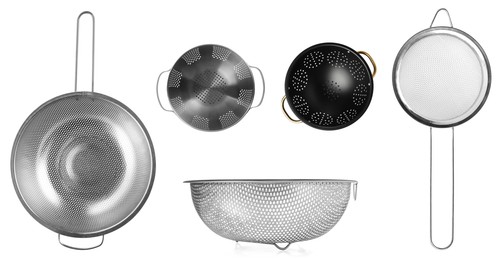 Image of Sieves and colanders isolated on white, set