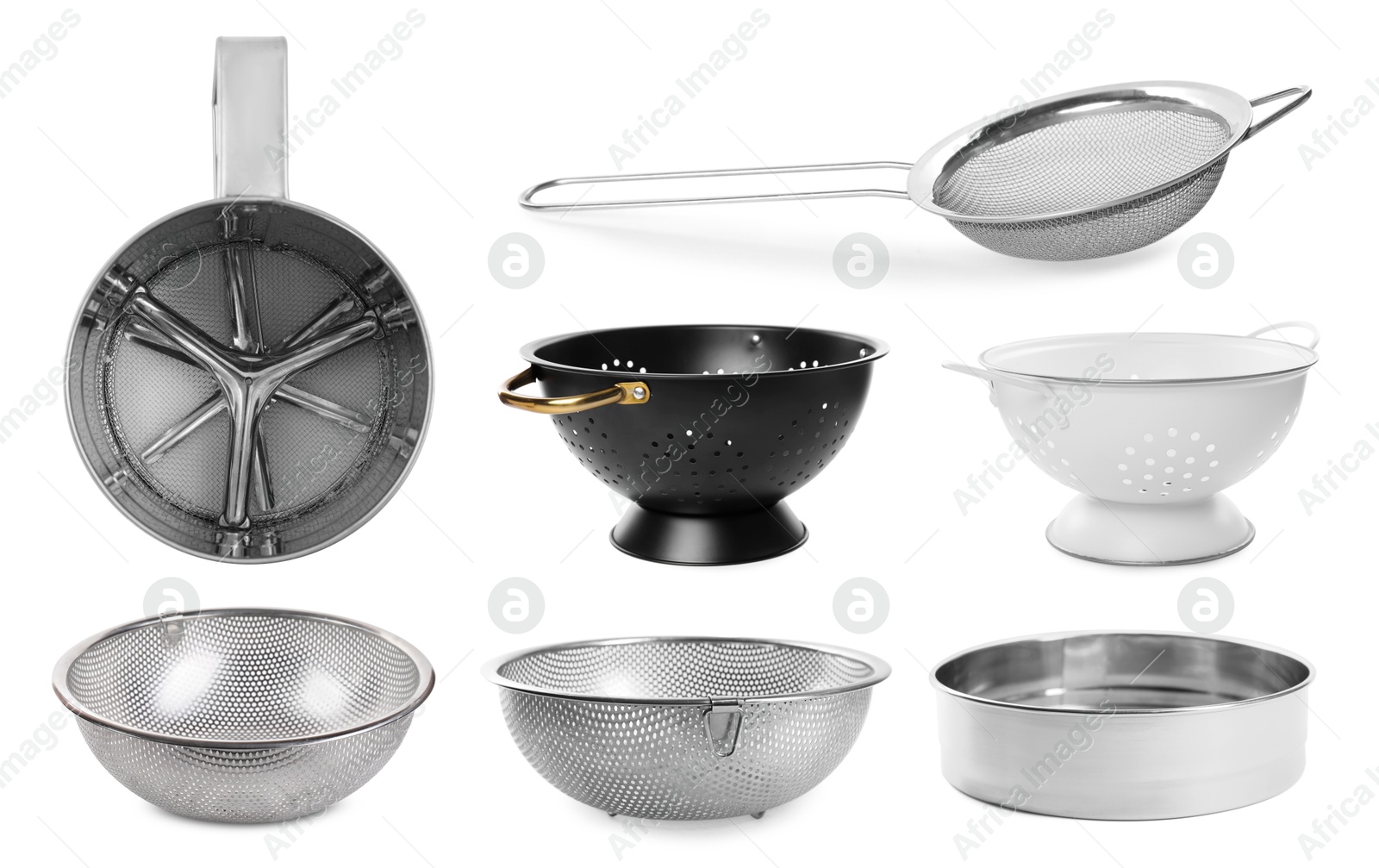 Image of Sieves, sifter and colanders isolated on white, set