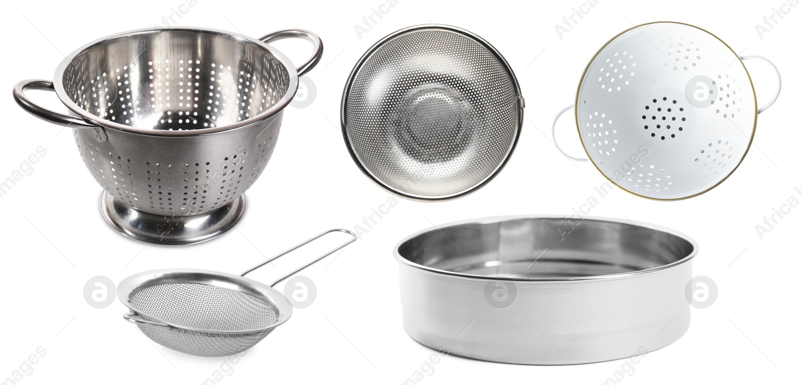 Image of Sieves and colanders isolated on white, set