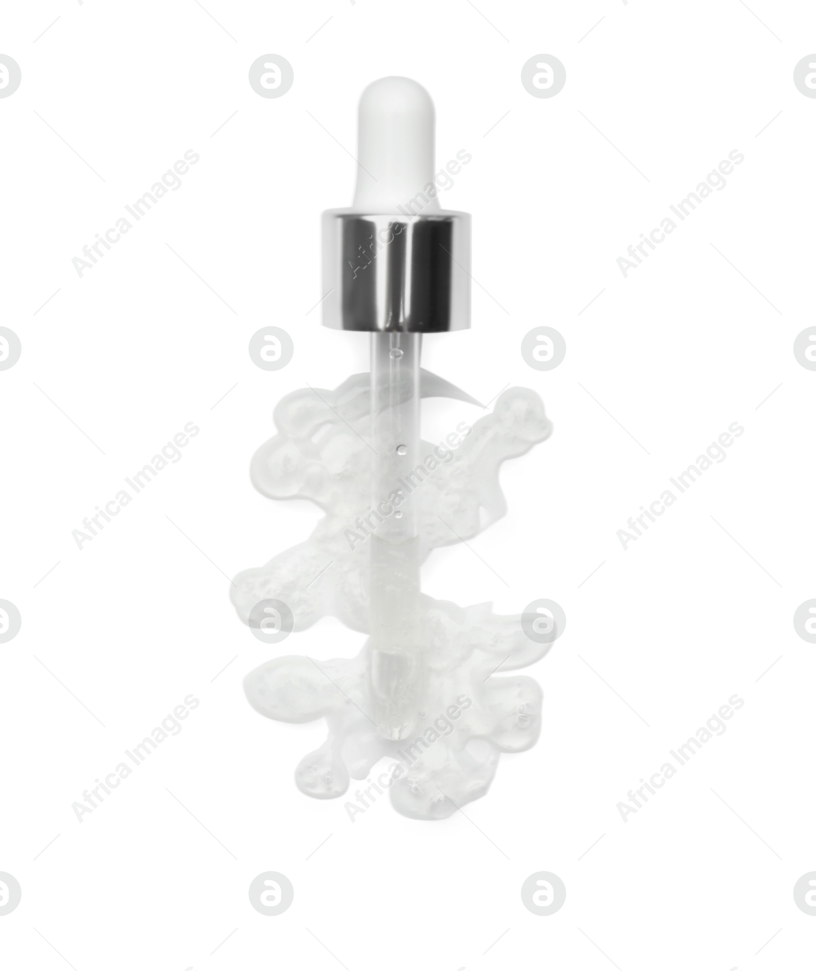 Photo of Pipette with chemical peel isolated on white, top view. Peeling procedure