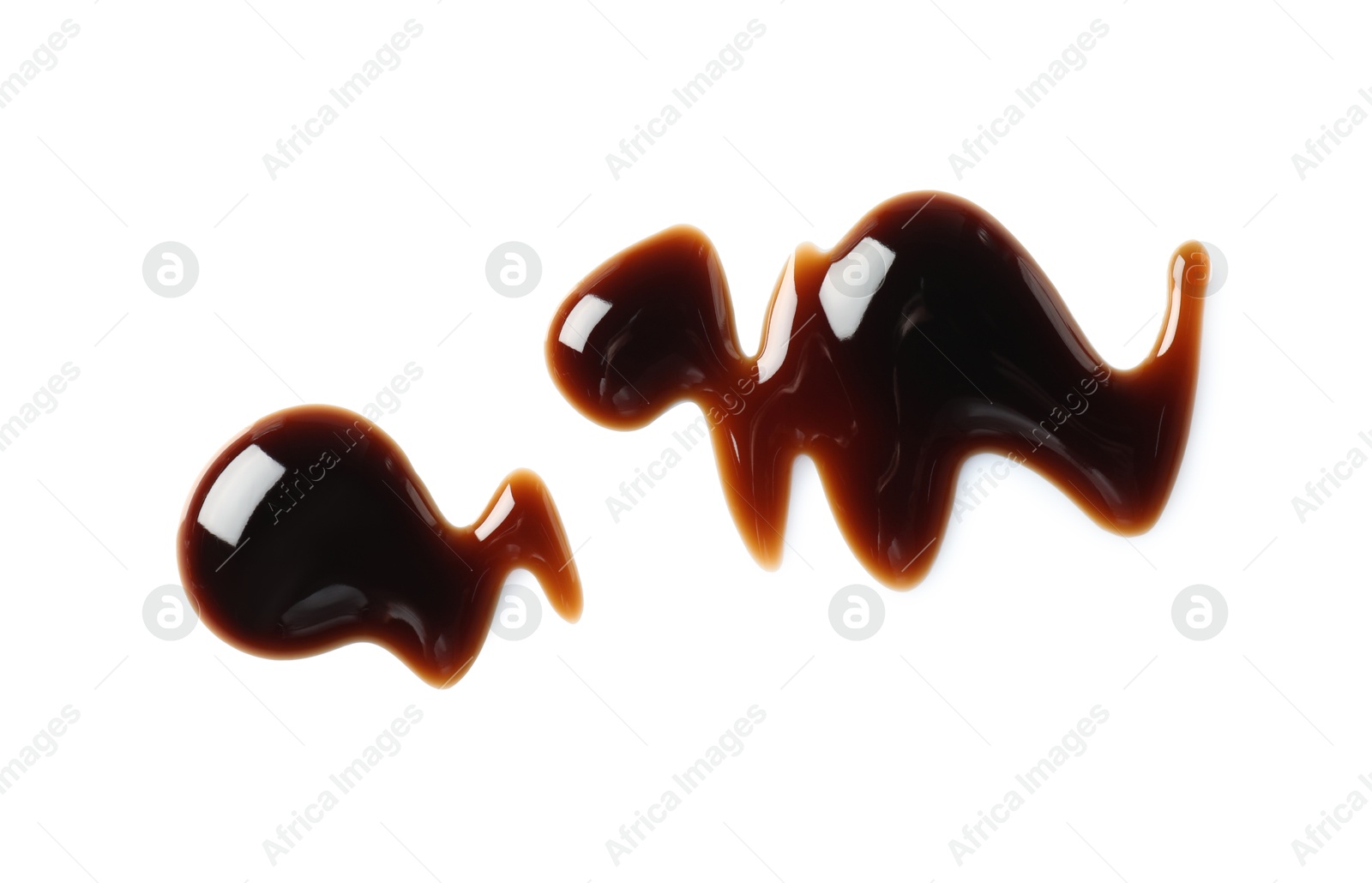 Photo of Sample of delicious balsamic vinegar isolated on white, top view