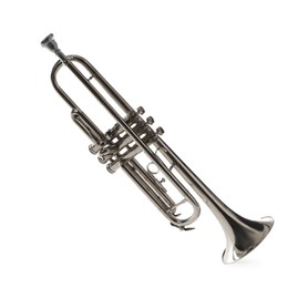 Shiny trumpet isolated on white. Wind musical instrument