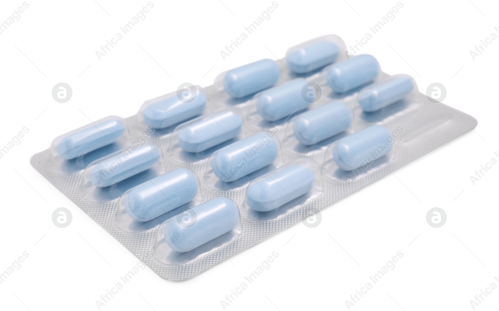 Photo of Antibiotic pills in blister isolated on white