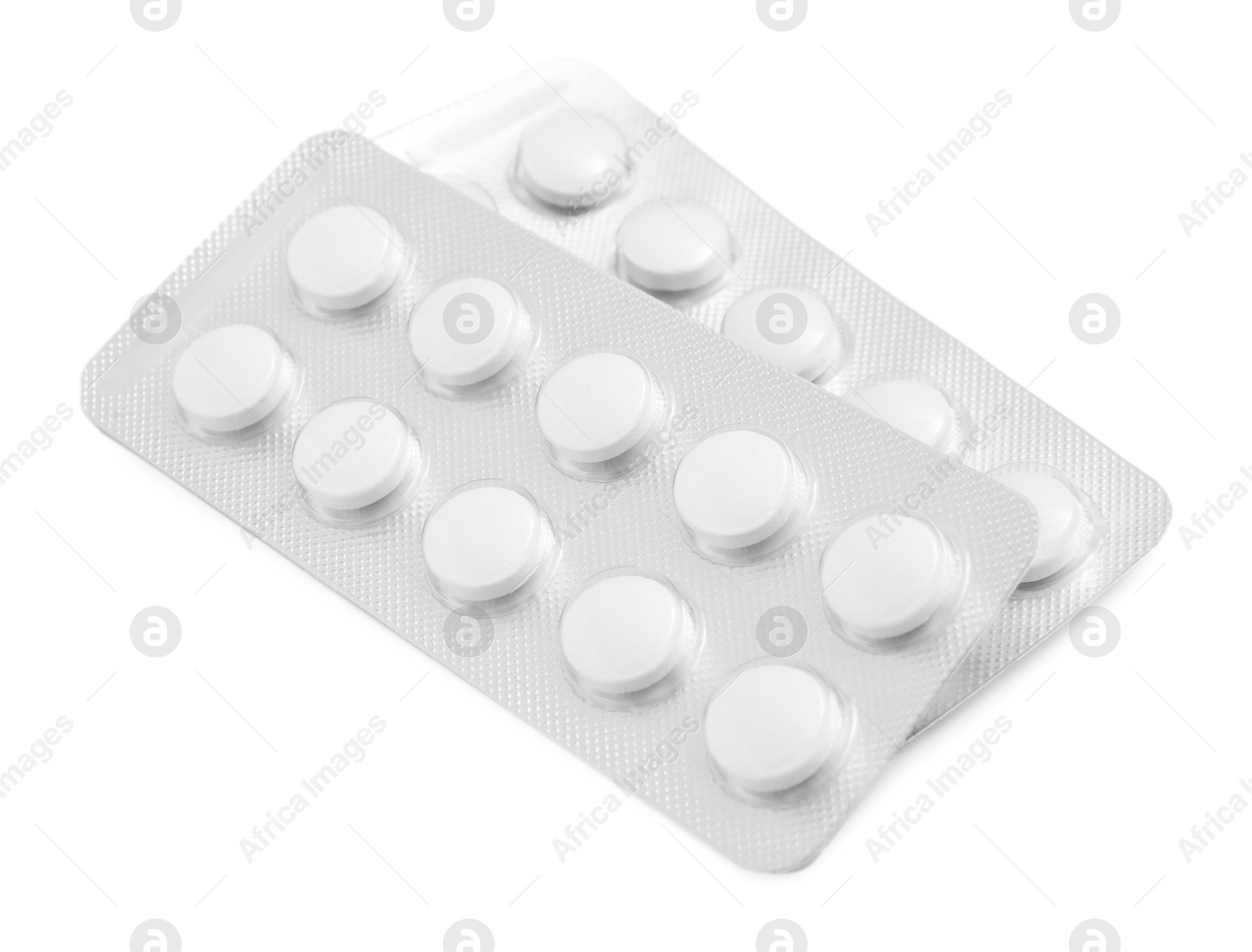 Photo of Antibiotic pills in blisters isolated on white