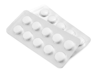 Photo of Antibiotic pills in blisters isolated on white