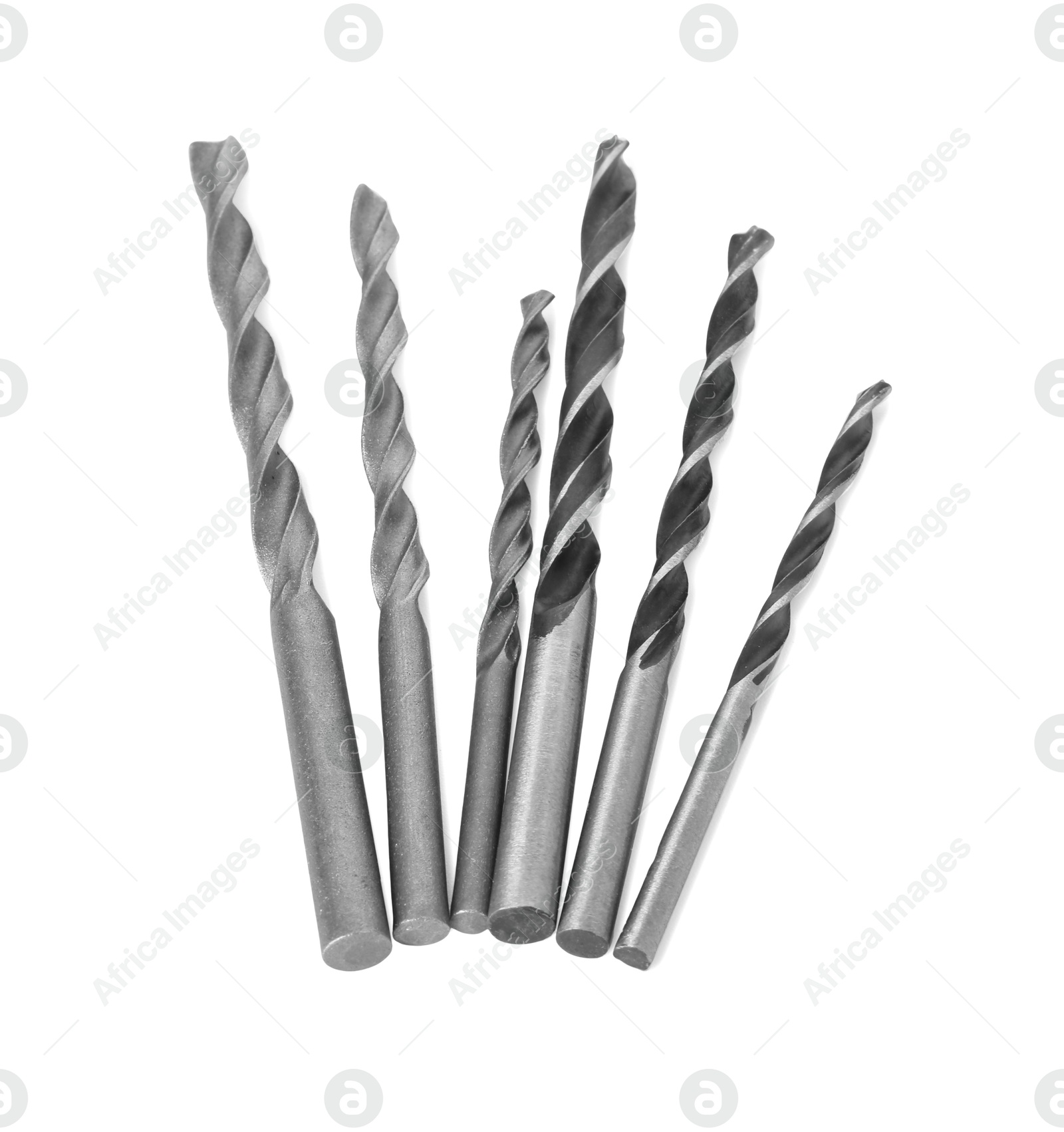 Photo of Many different drill bits isolated on white