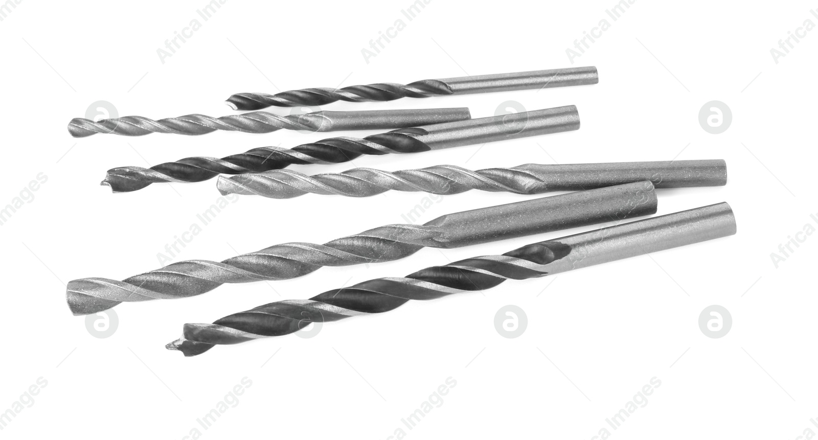 Photo of Many different drill bits isolated on white