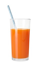 Photo of Healthy carrot juice in glass isolated on white