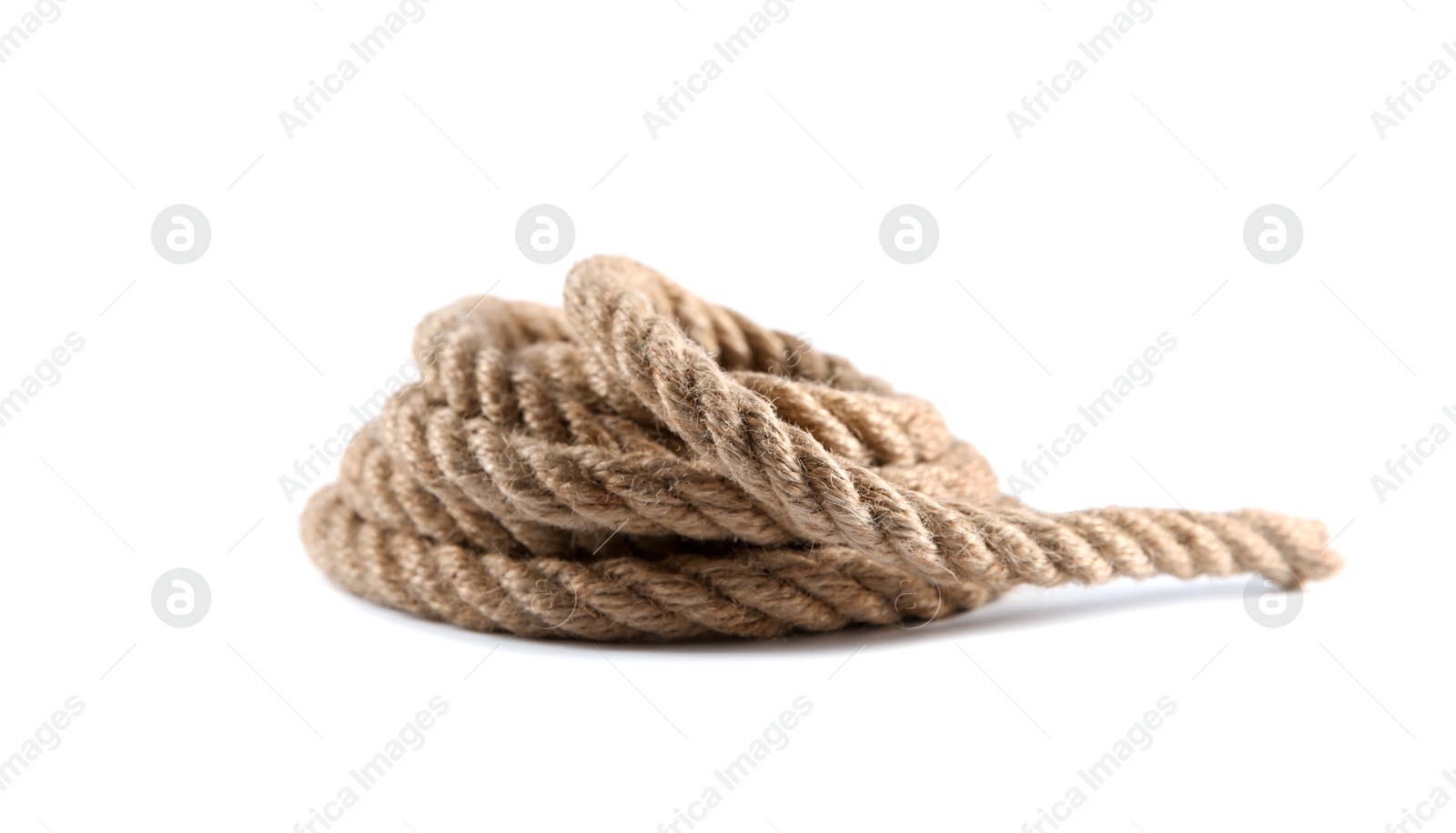 Photo of Bundle of hemp rope isolated on white