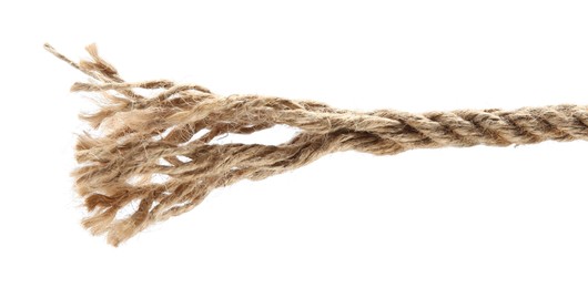 Photo of Hemp rope isolated on white. Organic material