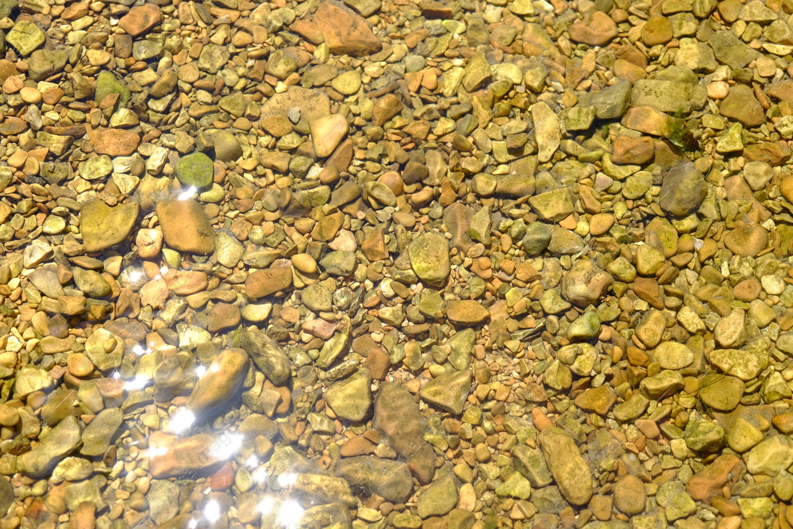 Photo of Beautiful mountain river with transparent water as background, top view