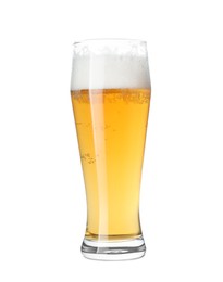 Glass of light beer isolated on white