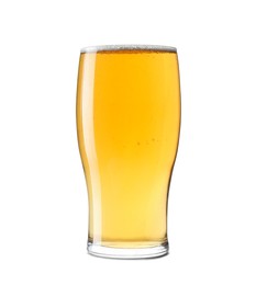 Glass of light beer isolated on white